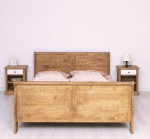 Landhausbett (160x200cm) mit 2 Nachtkästchen, braun gewachst