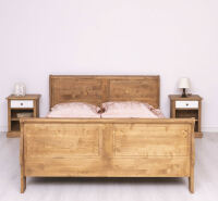 Landhausbett (160x200cm) mit 2 Nachtkästchen, braun gewachst