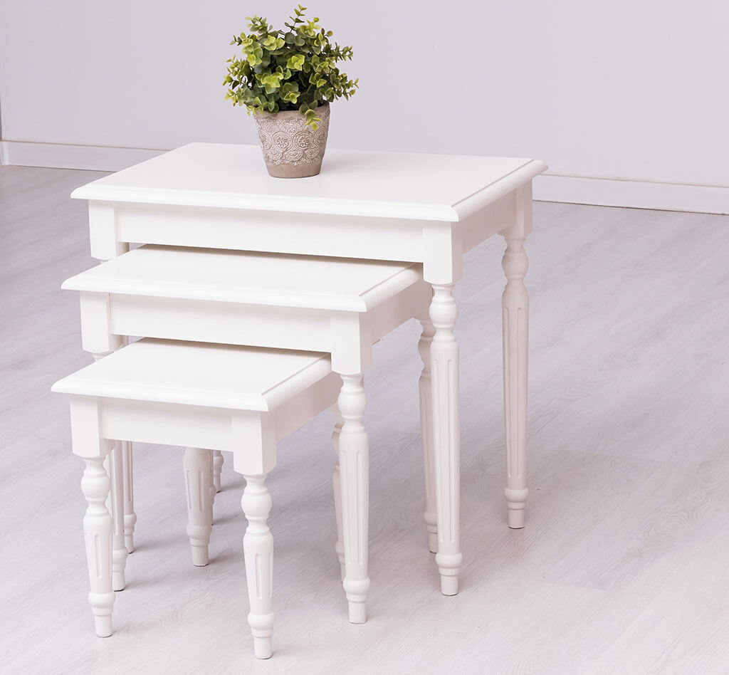 Dreisatztisch weiß | Beistelltisch 3er Set Landhausstil - Onlineshop für massive Landhausmöbel