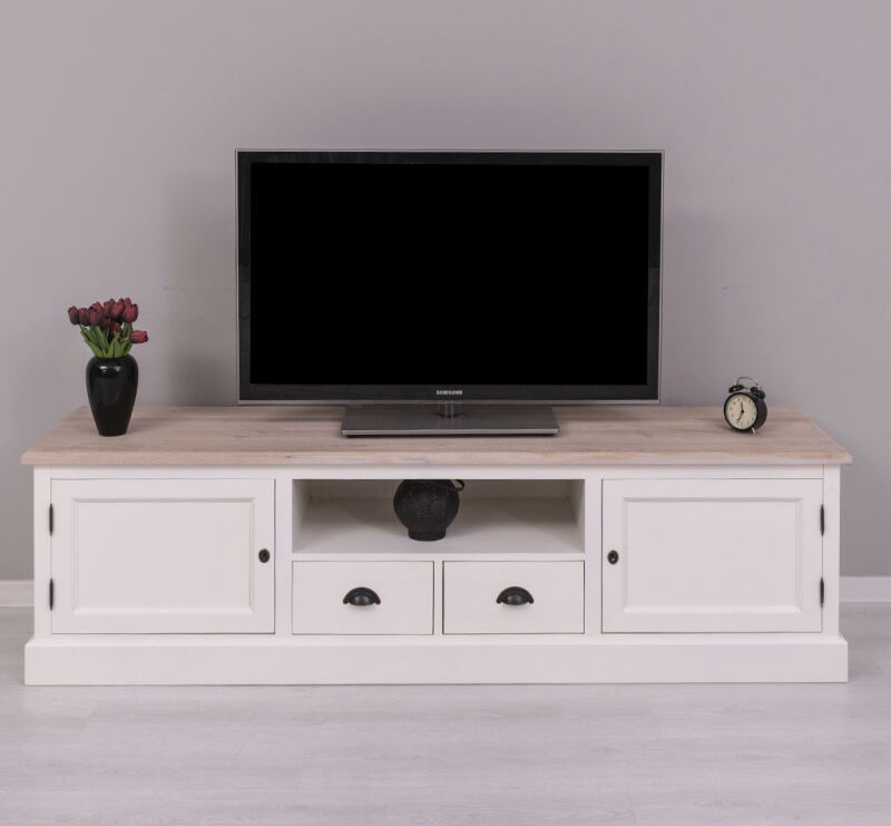 Landhausstil TV-Sideboard weiß - Eichenplatte