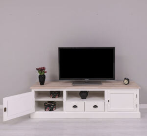 Landhausstil TV-Sideboard weiß - Eichenplatte