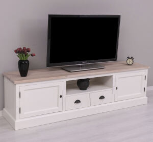 Landhausstil TV-Sideboard weiß - Eichenplatte