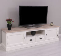 Landhausstil TV-Sideboard weiß - Eichenplatte