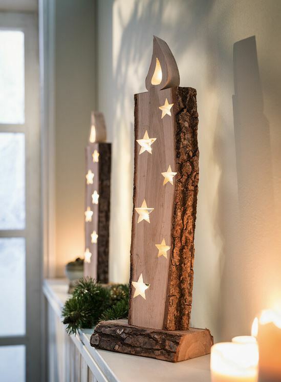 Leuchtobjekt aus Holz "Kerze"