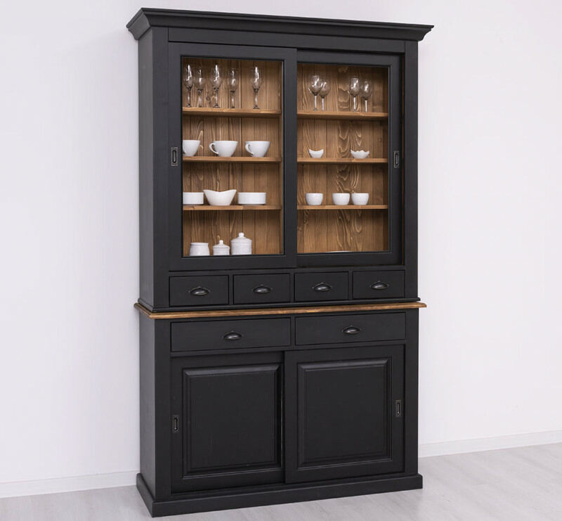 Landhaus Buffetschrank mit Schiebetüren schwarz