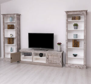 TV-Wohnwand Landhausstil mit Regalen - 3-teilig