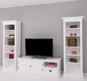 TV-Wohnwand Landhausstil Massivholz weiß - 3-teilig
