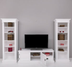 TV-Wohnwand Landhausstil Massivholz weiß - 3-teilig