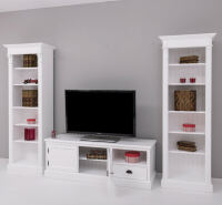 TV-Wohnwand Landhausstil Massivholz weiß - 3-teilig