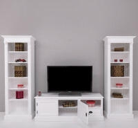 TV-Wohnwand Landhausstil Massivholz weiß - 3-teilig