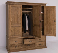 Landhaus Kleiderschrank mit Schubladen, Massivholz gewachst