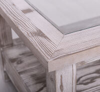 Landhaus Glas-Couchtisch mit Schubladen, hellgrau