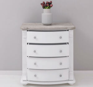 Landhaus Kommode Shabby Chic weiß, Eichenplatte