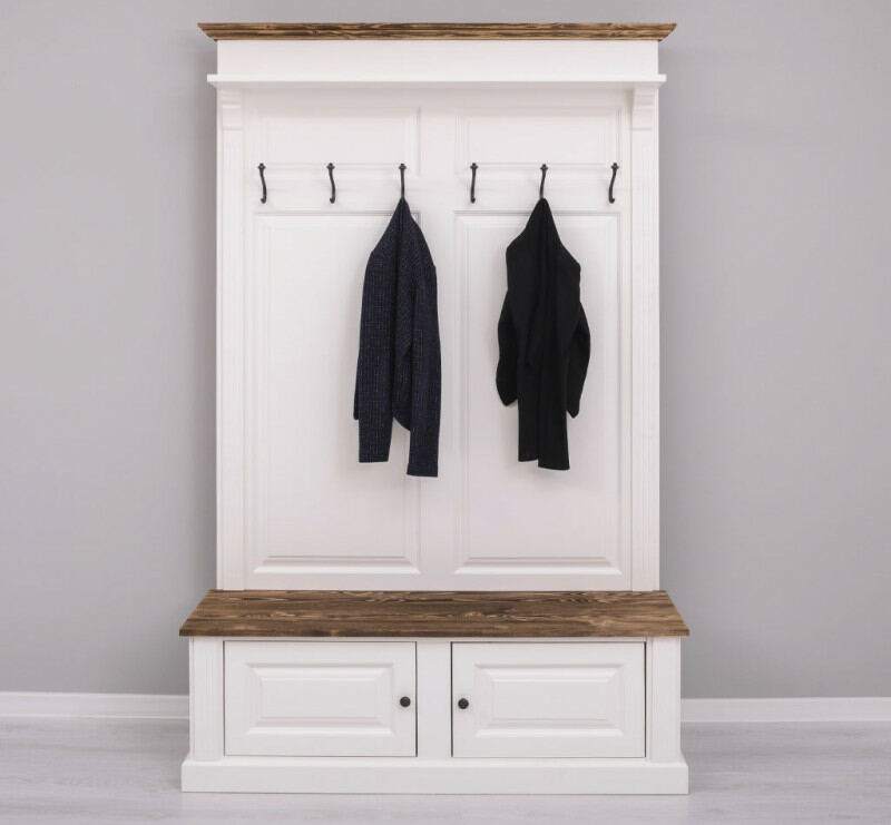 Massivholz Landhaus Garderobe altweiß-braun