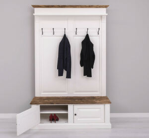 Massivholz Landhaus Garderobe altweiß-braun