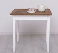 Quadratischer Holztisch Landhausstil weiß braun - 80 x 80 cm Eichenplatte