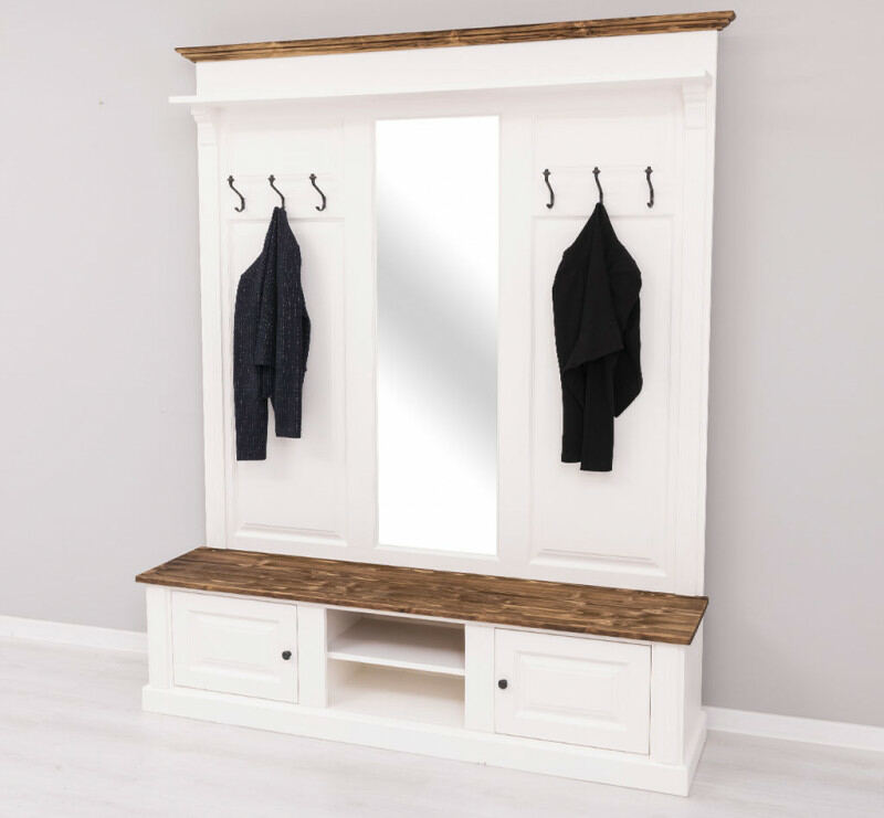 Weiße Landhaus Garderobe mit Spiegel - Onlineshop für massive Landhausmöbel