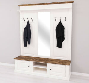 Weiße Landhaus Garderobe mit Spiegel, Kranz/Platte...