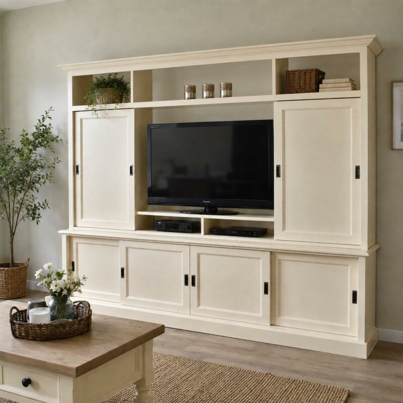 TV Wohnwand im Landhausstil Eierschale