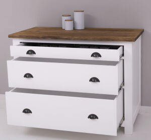 Landhausstil Küchenmodul, drei Schubladen - Eichenplatte