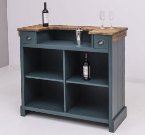 Schmaler Massivholz Bartresen Vintage, 120 cm - Eichenplatte