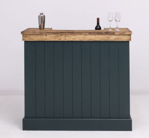 Schmaler Massivholz Bartresen Vintage, 120 cm - Zinkplatte