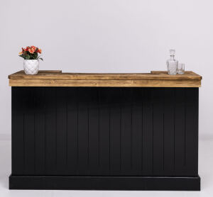 Langer Massivholz Bartresen Vintage, 180 cm - Zinkplatte