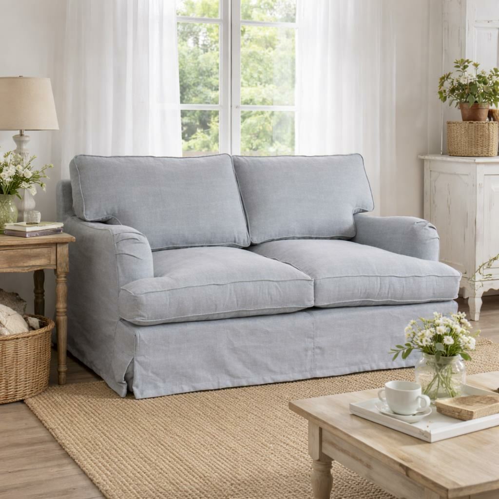 Hussensofa im Landhausstil 2-Sitzer Grau - Onlineshop für massive Landhausmöbel