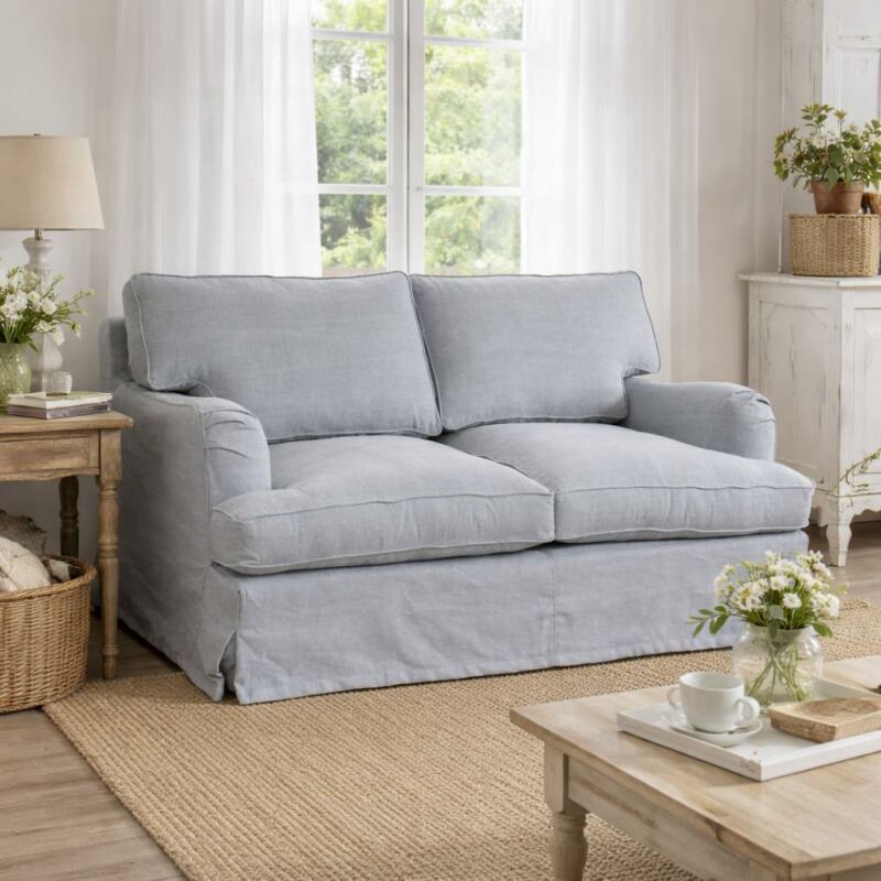 Hussensofa im Landhausstil 2-Sitzer Grau