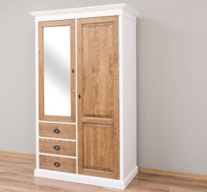 Massivholz Kleiderschrank mit Spiegeltüren weiß