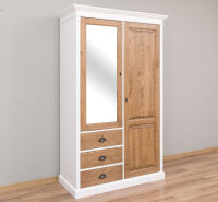 Massivholz Kleiderschrank mit Spiegeltüren weiß