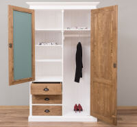Massivholz Kleiderschrank mit Spiegeltüren weiß