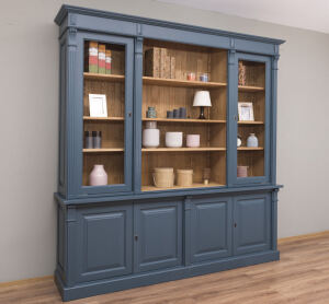 BÃ¼cherschrank mit GlastÃ¼ren im Landhausstil Nachtblau