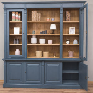 BÃ¼cherschrank mit GlastÃ¼ren im Landhausstil Nachtblau