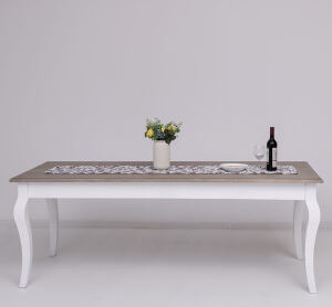 Esstisch Landhausstil altweiÃŸ 180 cm, Eichenplatte graubraun
