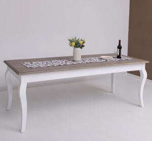 Esstisch Landhausstil altweiÃŸ 180 cm, Eichenplatte graubraun
