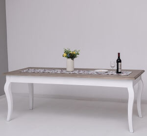 Esstisch Landhausstil altweiÃŸ 180 cm, Eichenplatte graubraun
