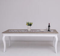 Esstisch Landhausstil altweiÃŸ 180 cm, Eichenplatte graubraun