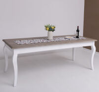 Esstisch Landhausstil altweiÃŸ 180 cm, Eichenplatte graubraun