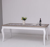 Esstisch Landhausstil altweiÃŸ 180 cm, Eichenplatte graubraun