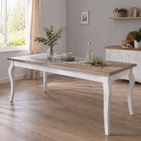 Esstisch Landhausstil altweiß 180 cm, Eichenplatte graubraun