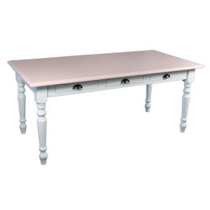 Shabby Landhaustisch altweiß mit rosa Platte, 180 cm