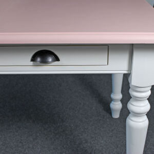 Shabby Landhaustisch altweiß mit rosa Platte, 180 cm