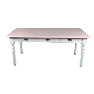 Shabby Landhaustisch altweiß mit rosa Platte, 180 cm