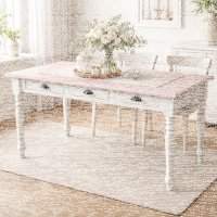 Shabby Landhaustisch altweiß mit rosa Platte, 180 cm