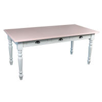 Shabby Landhaustisch altweiß mit rosa Platte, 180 cm