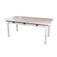 Shabby Landhaustisch altweiß mit rosa Platte, 180 cm