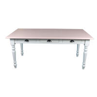 Shabby Landhaustisch altweiß mit rosa Platte, 180 cm