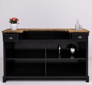 Langer Massivholz Bartresen schwarz-braun - 180 cm