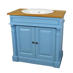 Blauer Waschtisch im Landhausstil - Eichenplatte